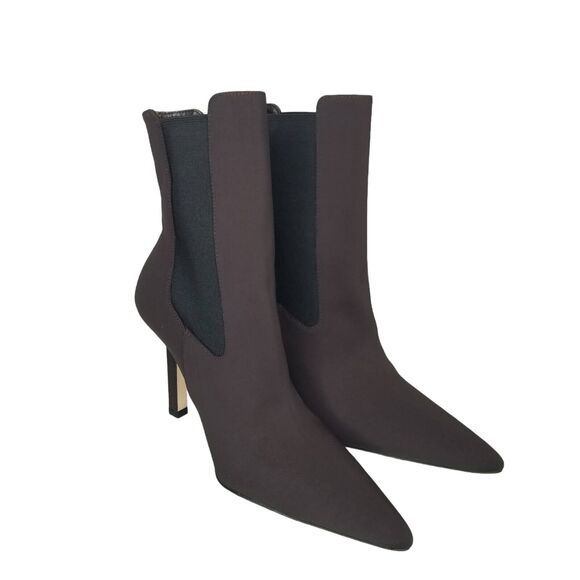 NWT Good American Boots Womens 7 Kickstand Heel Gold Neoprene Chocolate GA118N-X - Picture 1 of 6